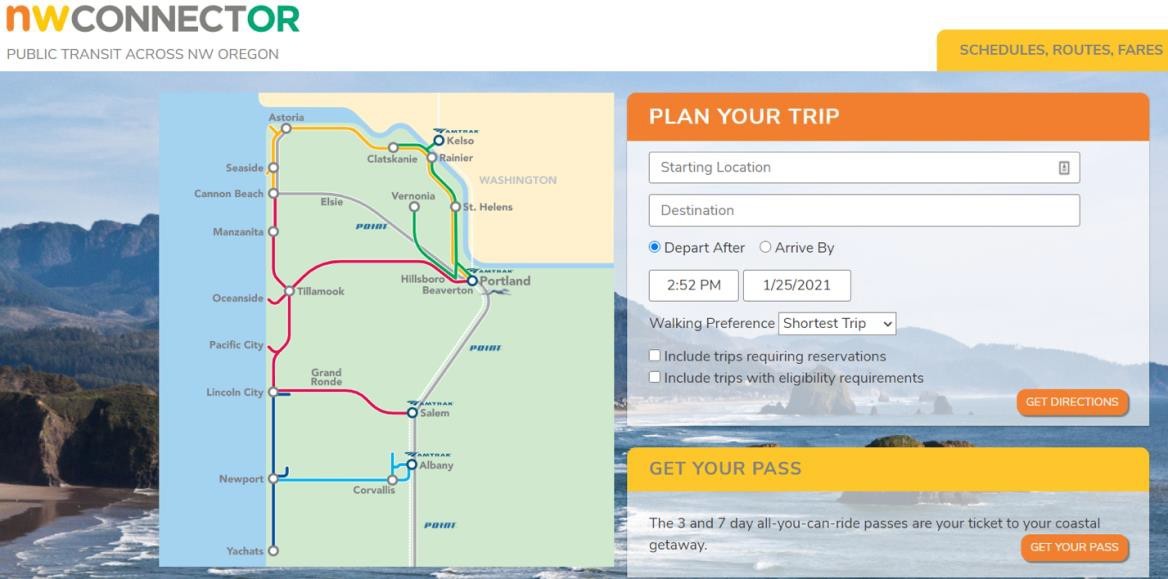 Example Trip Planner Using GTFS-Flex, NWConnector