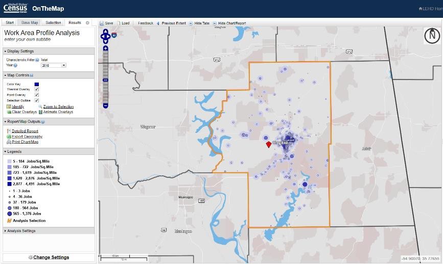 screen shot of OnTheMap Interface Showing Employment in Cherokee County, Oklahoma