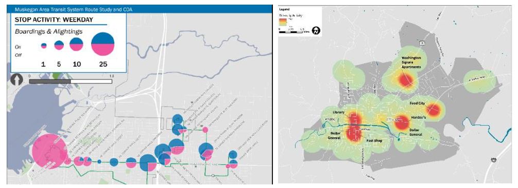 shot showing Boardings and Alightings by Stop, MATS Route 251, Pick-Up Locations in Pulaski, VA