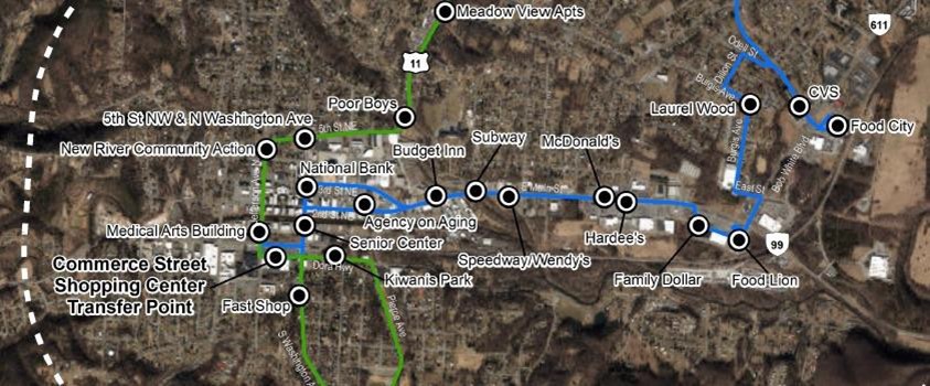 Map showing Pulaski Proposed Fixed-Route Network