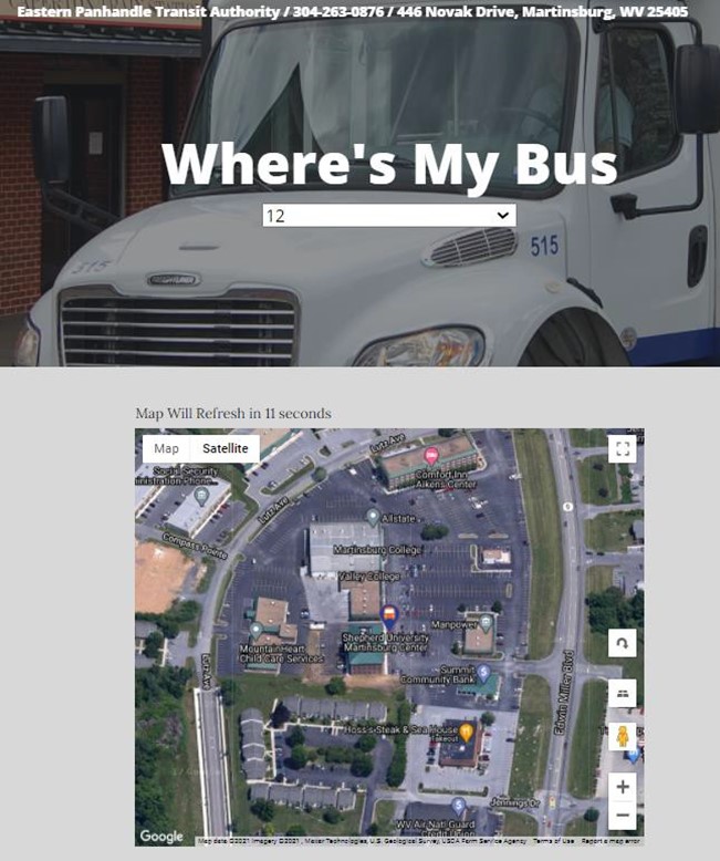 screen shot of Where’s My Bus Webpage