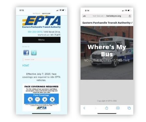 Screen shots of Where’s My Bus Mobile App