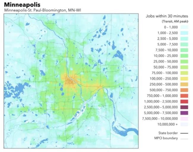 shot showing Minneapolis’s Job Accessibility Map