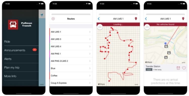 Shots of the Pullman Transit’s Mobile App