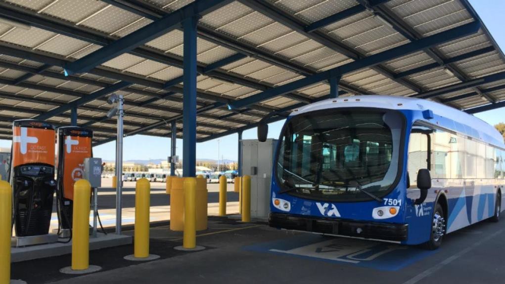 Electric bus at charging station