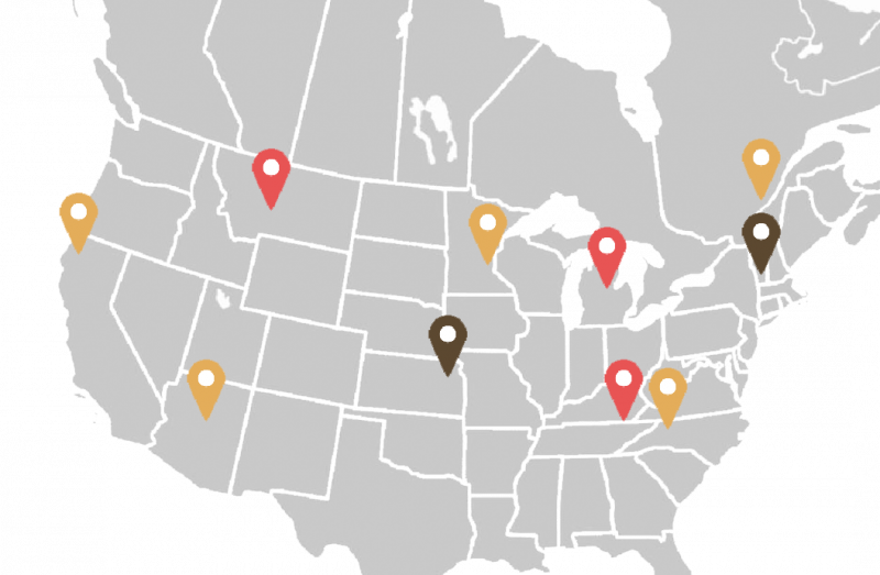 "Map of the United states with promising practices highlighted