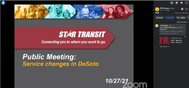 Screenshot of the opening screen of a public meeting livestream on Facebook Live