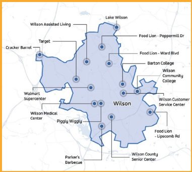 Map showing the microtransit service area for Wilson RIDE