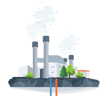 Graphic of a geothermal energy plant