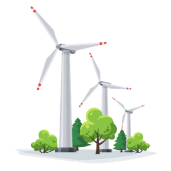 Graphic of three wind turbines.