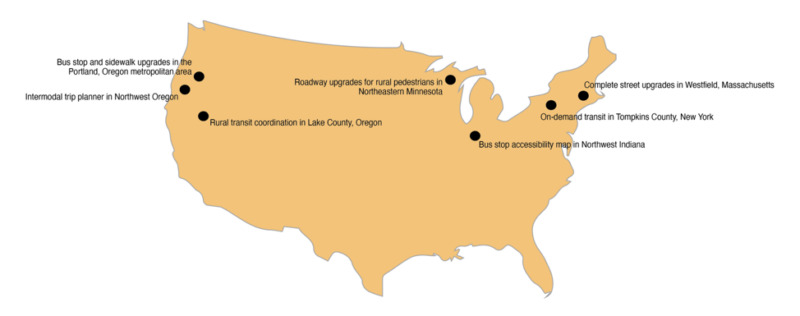 Map of United States showing the case studies highlighted in this guidebook