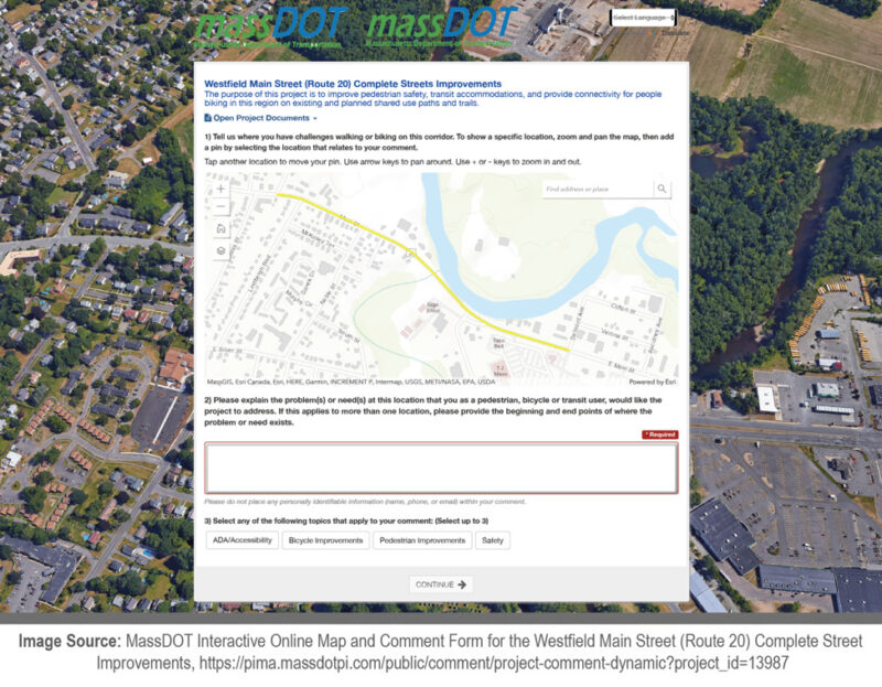 Screenshot of MassDOT Interactive Online Map and Comment Form