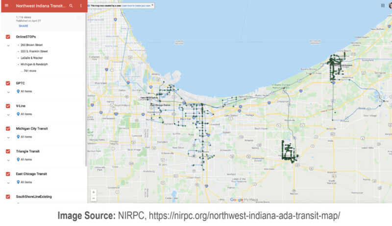 Map of stops in NIRPC project
