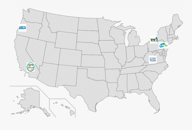 Map of United States showing the locations of the case study agencies